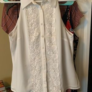 White Sleeveless Button-up Blouse